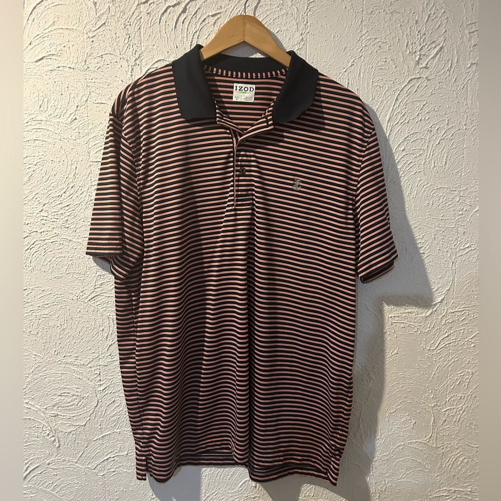 Men's IZOD Golf Polo Shirt Large Black Orange White Stripe Size XL